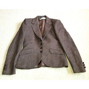VINTAGE Womens Jacket-THE VILLAGER-brown herringbone wool lined blazer Preppy-6